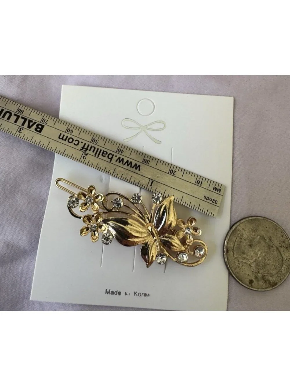 Flower Hair Clip Clamp Butterfly Flower Bling Gold Crystal Rhinestone 2.5